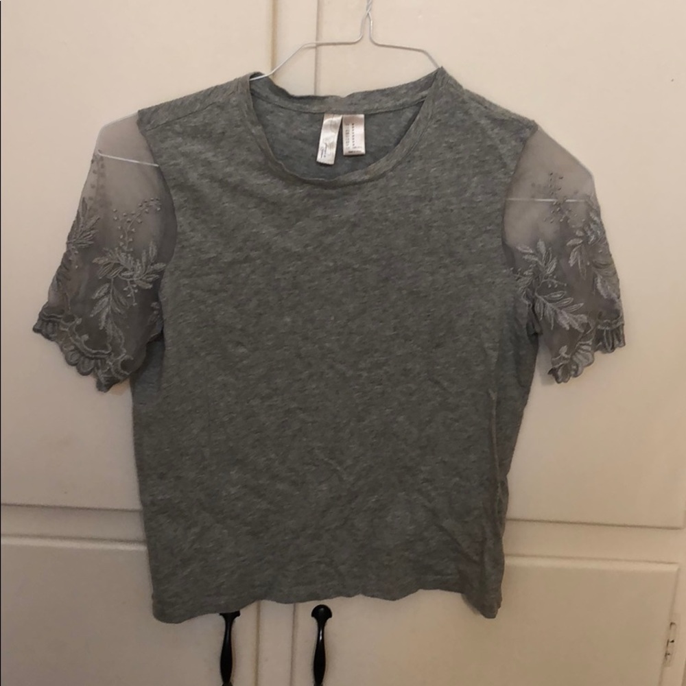 grey blouse with lace detail!